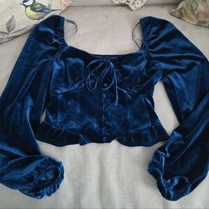 Blu Pepper Velvet Blouse in Rich Blue